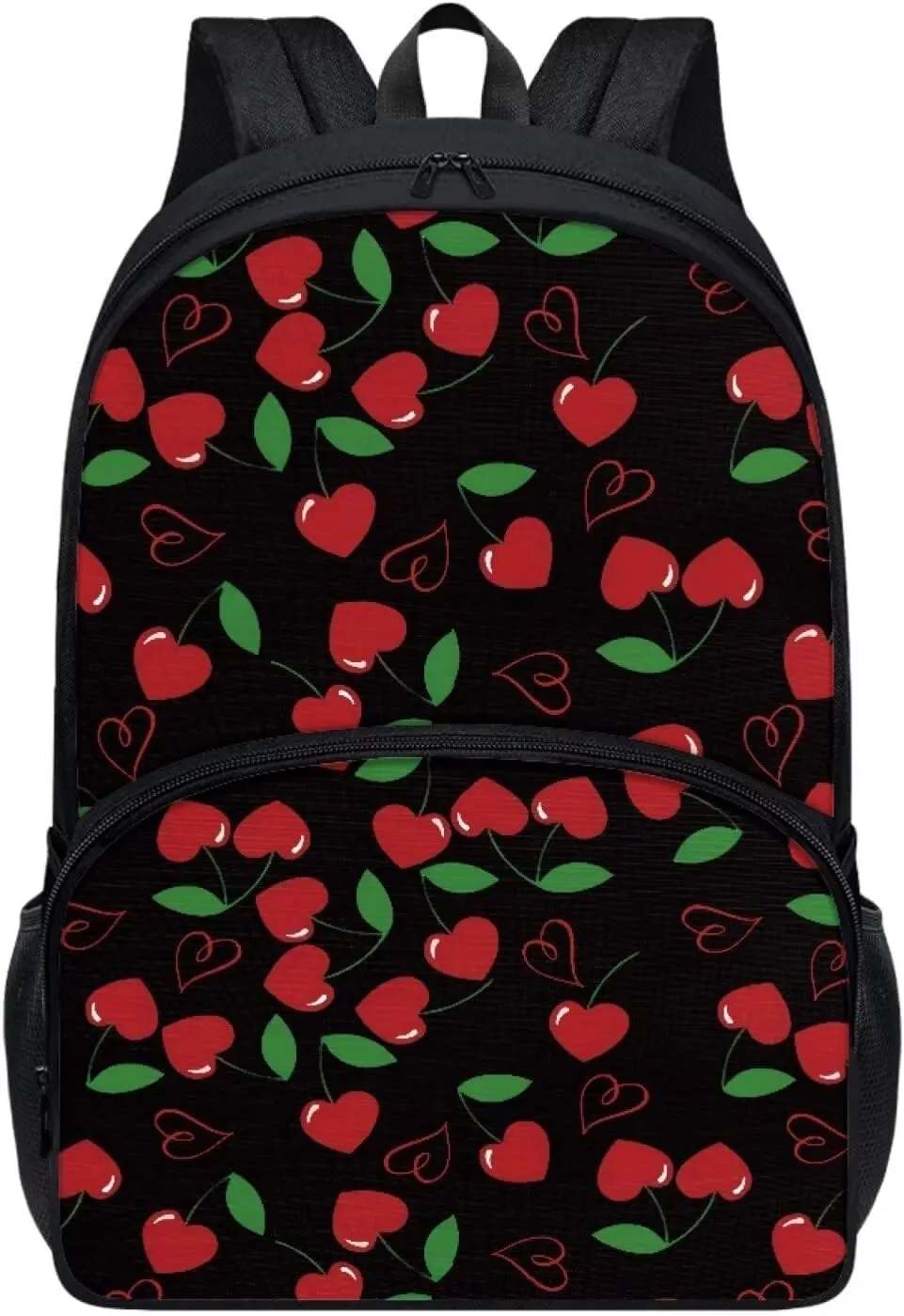 Red Cherry Black Backpack 17 Inch Polyster Lightweight Laptop Backpack Shoulder Bag School Bookbag Casual Daypack