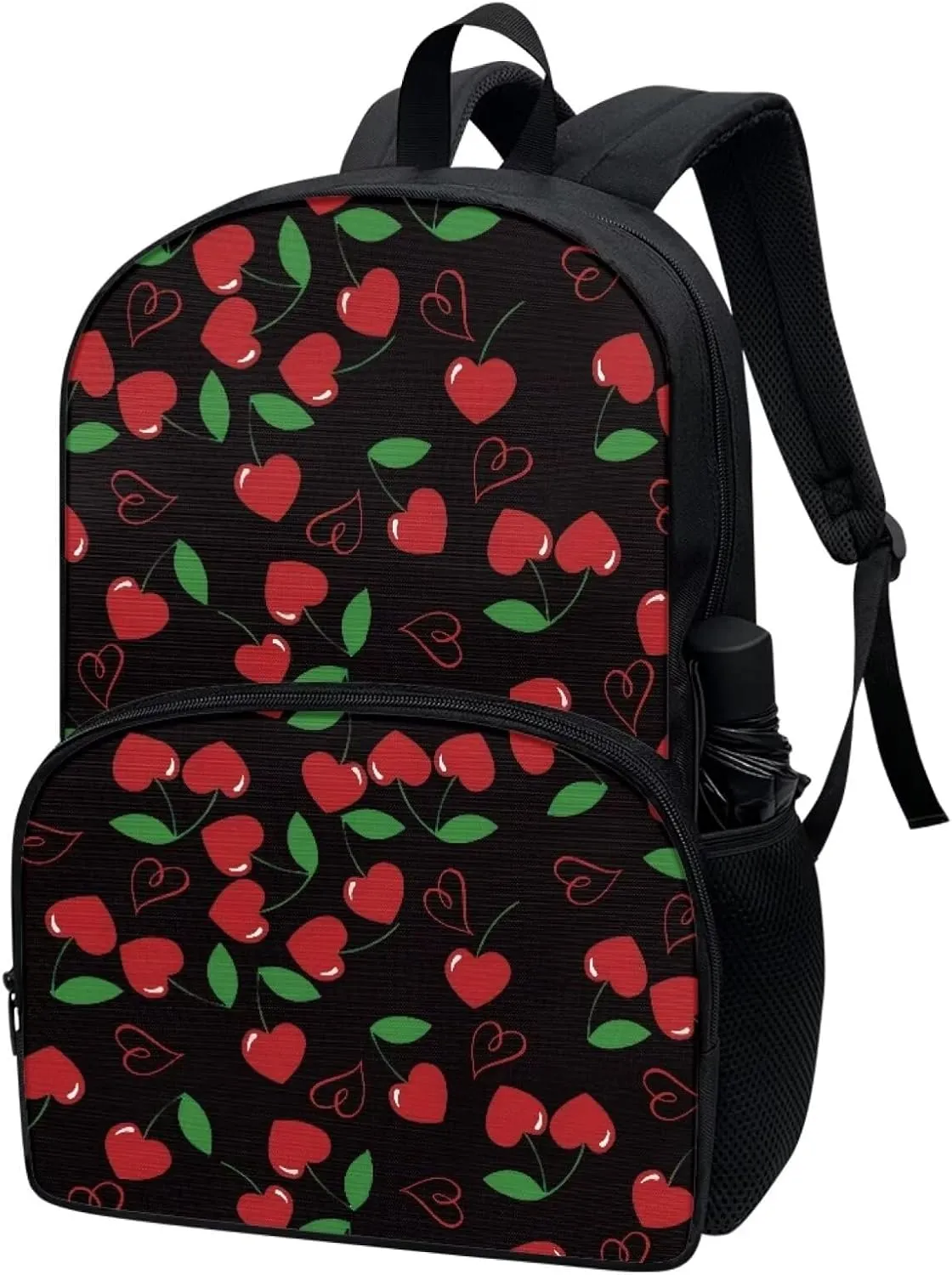 Red Cherry Black Backpack 17 Inch Polyster Lightweight Laptop Backpack Shoulder Bag School Bookbag Casual Daypack