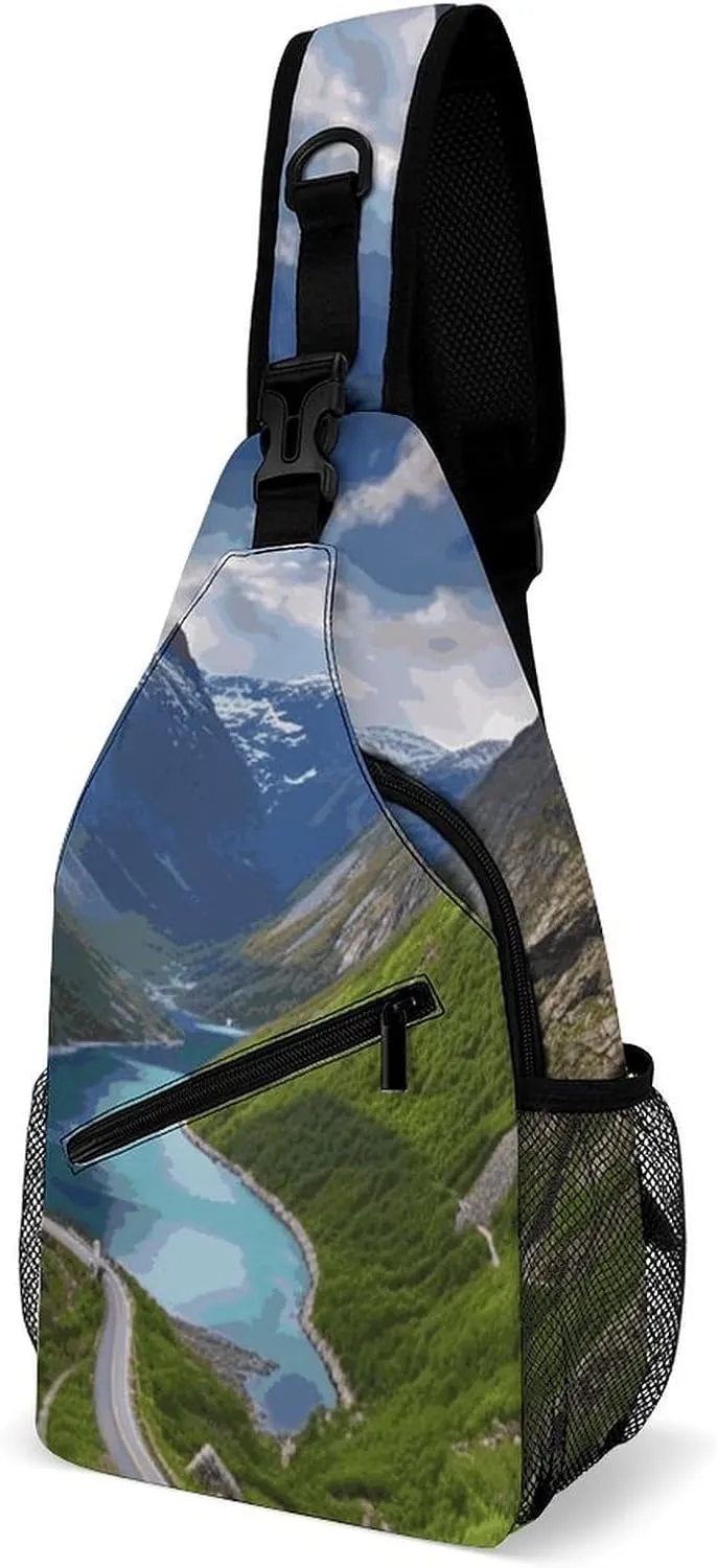 Sling Backpack Fashion Chest Bag Creative Norwegian Fjords Printing Crossbody Backpacks for Men Women