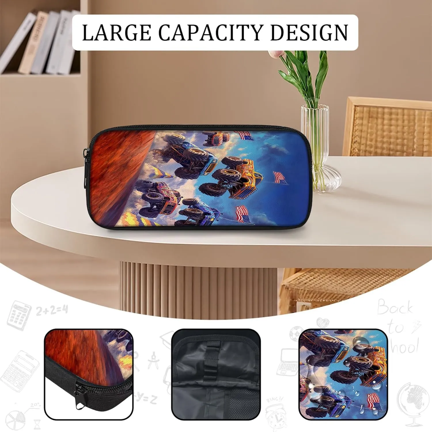 Truck Set for Girls Boys 3PCS Cool 3D School Bag with Lunch Box Pencil Case Kids Backpacks Toddler Elementary Bookbag 16 Inch
