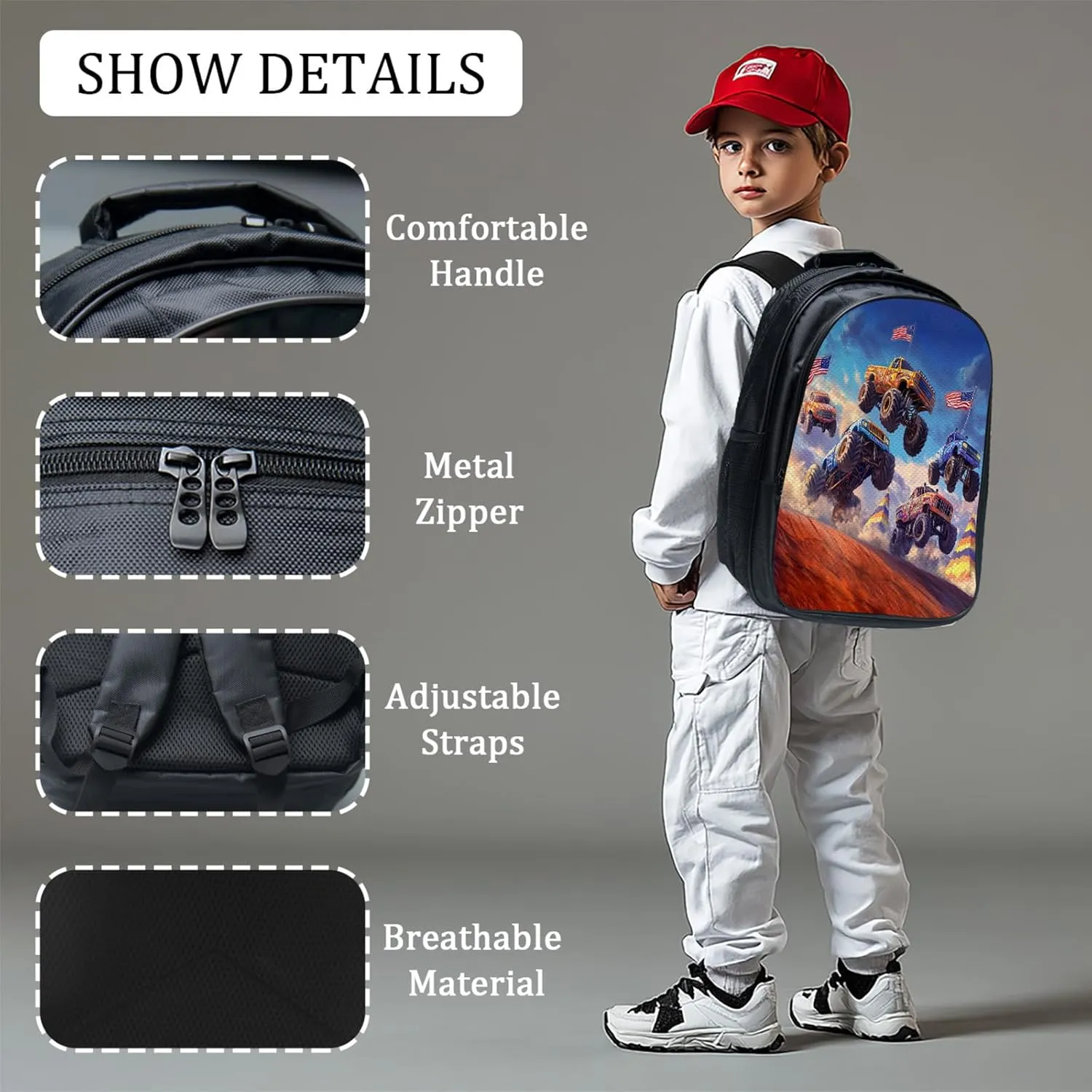 Truck Set for Girls Boys 3PCS Cool 3D School Bag with Lunch Box Pencil Case Kids Backpacks Toddler Elementary Bookbag 16 Inch