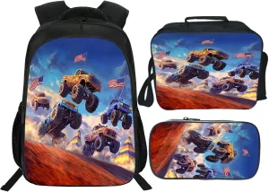 Truck Set for Girls Boys 3PCS Cool 3D School Bag with Lunch Box Pencil Case Kids Backpacks Toddler Elementary Bookbag 16 Inch