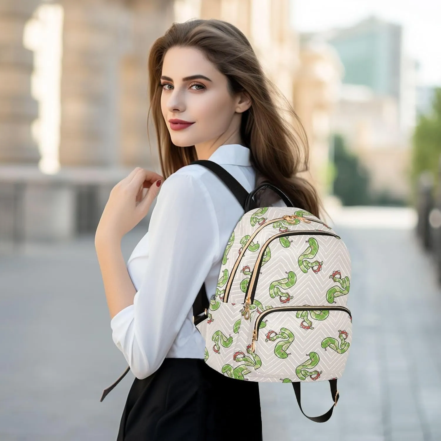 VIGTRO Women Fashion Backpack Quilted Mini Purse Animal Snake Playing Instrument, Lightweight Travel Casual Shoulder Backpack with Adjustable Straps Size S