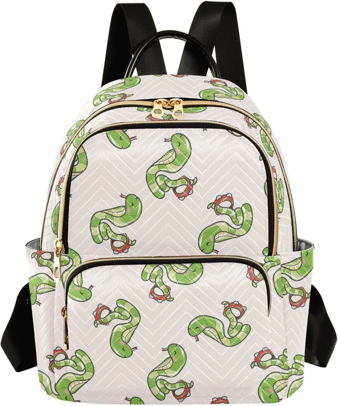 VIGTRO Women Fashion Backpack Quilted Mini Purse Animal Snake Playing Instrument, Lightweight Travel Casual Shoulder Backpack with Adjustable Straps Size S