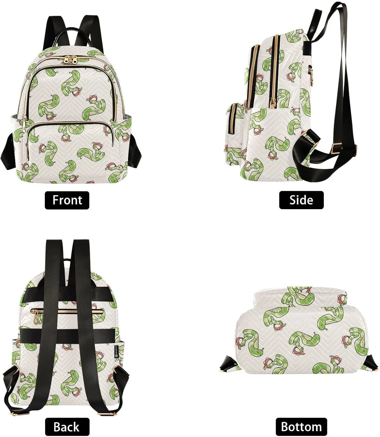 VIGTRO Women Fashion Backpack Quilted Mini Purse Animal Snake Playing Instrument, Lightweight Travel Casual Shoulder Backpack with Adjustable Straps Size S