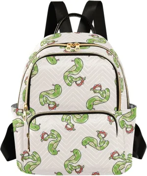 VIGTRO Women Fashion Backpack Quilted Mini Purse Animal Snake Playing Instrument, Lightweight Travel Casual Shoulder Backpack with Adjustable Straps Size S