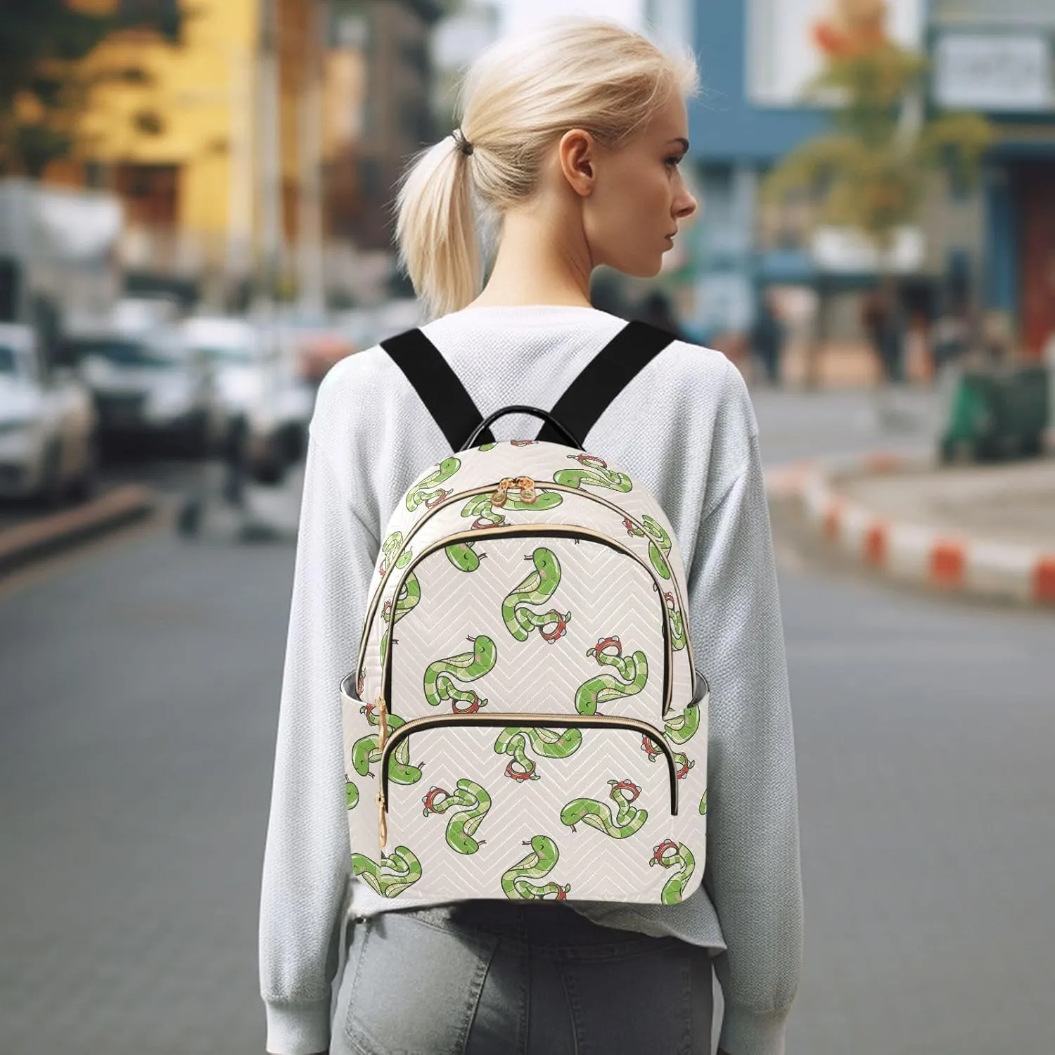 VIGTRO Women Fashion Backpack Quilted Mini Purse Animal Snake Playing Instrument, Lightweight Travel Casual Shoulder Backpack with Adjustable Straps Size S