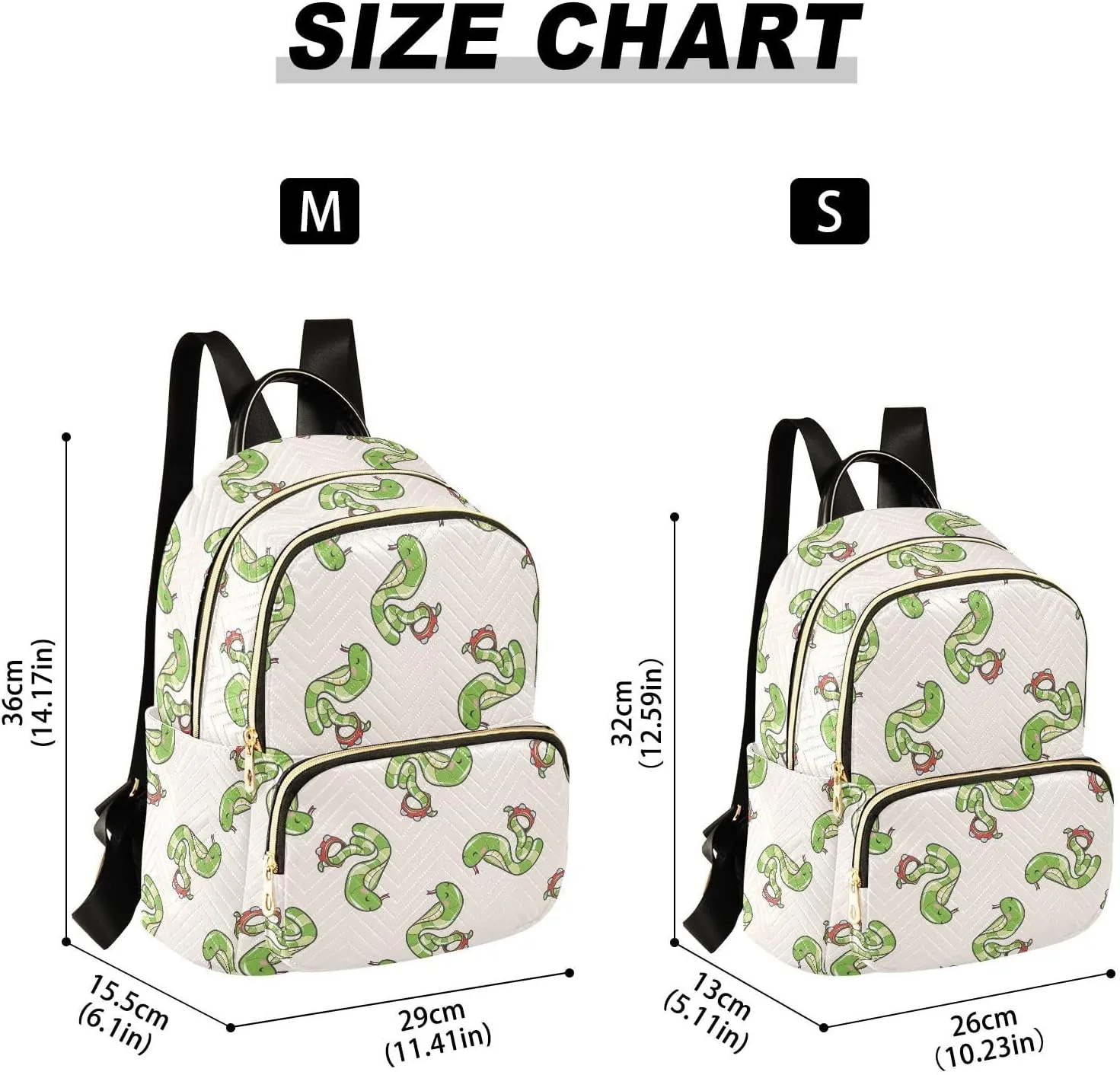 VIGTRO Women Fashion Backpack Quilted Mini Purse Animal Snake Playing Instrument, Lightweight Travel Casual Shoulder Backpack with Adjustable Straps Size S