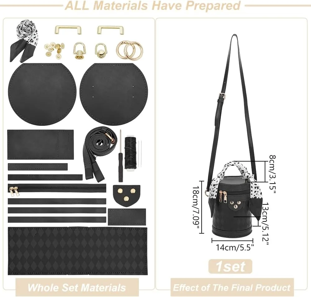 WADORN DIY PU Leather Crossbody Bag Making Kit, Shoulder Bucket Bag Making Set for Purse DIY Making Handmade Stitch Leather Bag Making Materials for DIY Handbag Accessories Shoulder Bag Making, Black