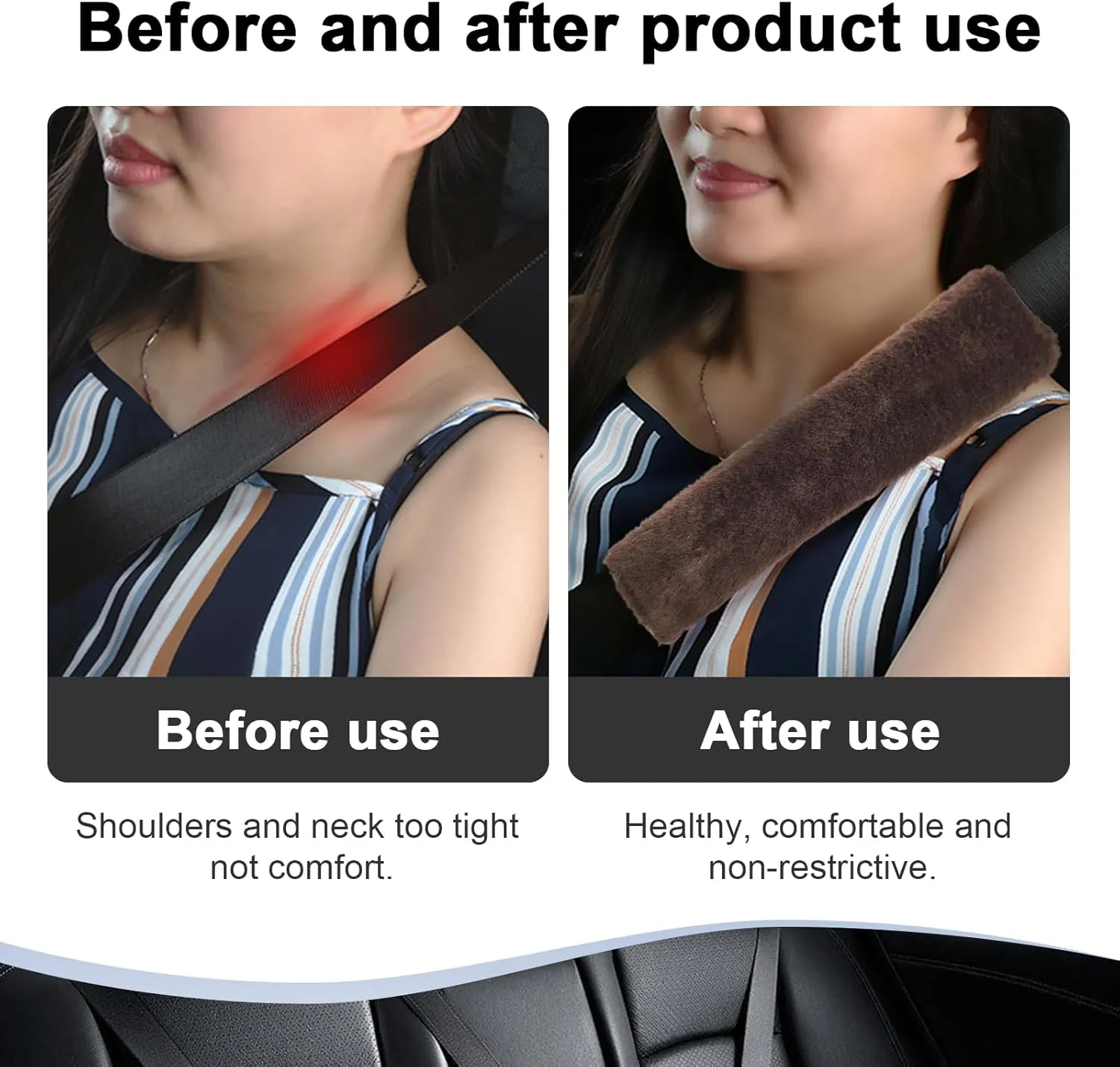 Ziciner 2 Packs Car Seatbelt Covers Shoulder Pad, Universal Soft Faux Sheepskin Shoulder Cover for Comfortable Driving, Fluffy Seat Belt Protector Help to Protect Your Neck and Shoulder (Coffee)