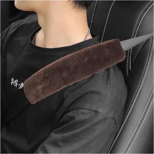 Ziciner 2 Packs Car Seatbelt Covers Shoulder Pad, Universal Soft Faux Sheepskin Shoulder Cover for Comfortable Driving, Fluffy Seat Belt Protector Help to Protect Your Neck and Shoulder (Coffee)