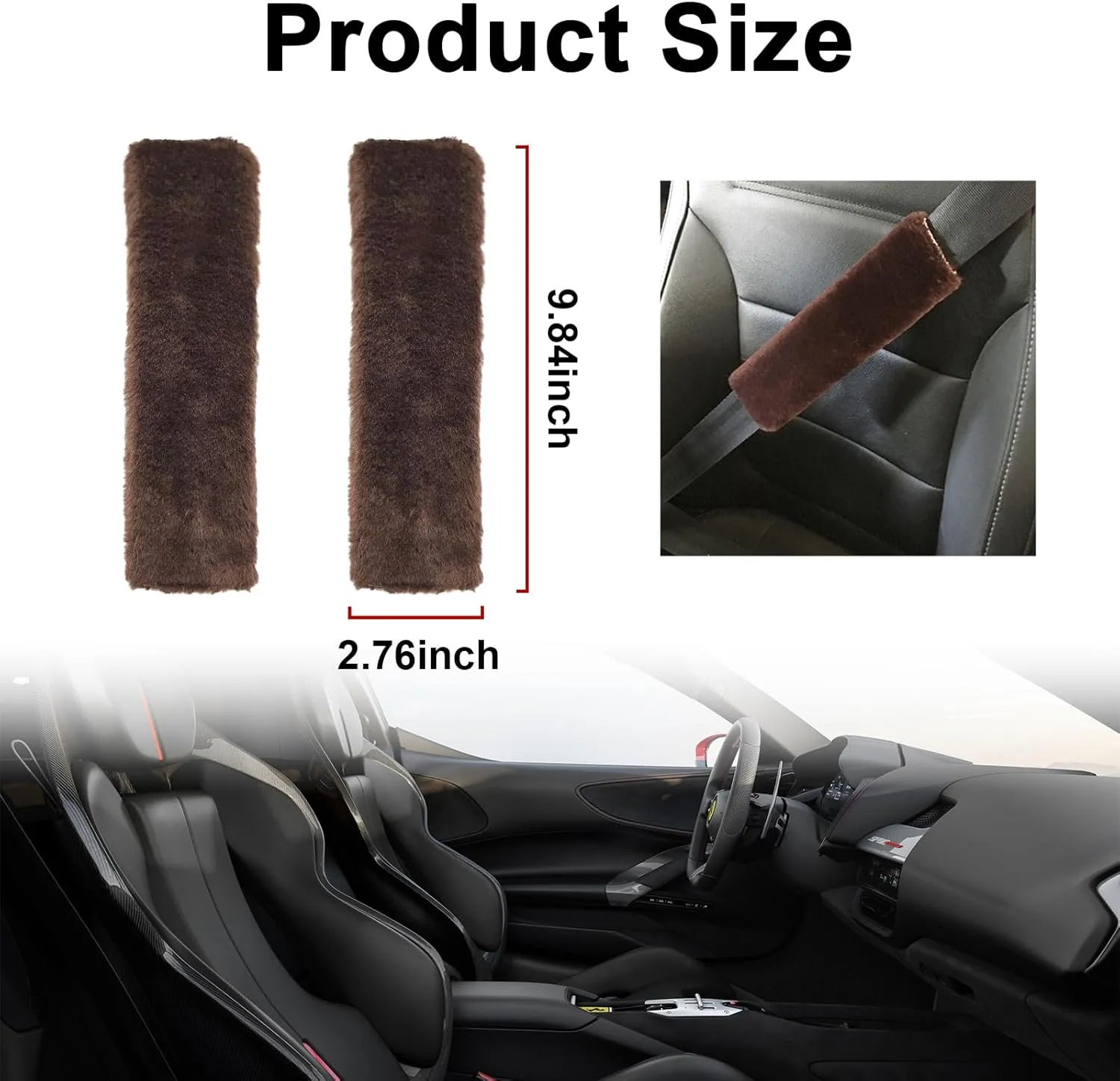 Ziciner 2 Packs Car Seatbelt Covers Shoulder Pad, Universal Soft Faux Sheepskin Shoulder Cover for Comfortable Driving, Fluffy Seat Belt Protector Help to Protect Your Neck and Shoulder (Coffee)